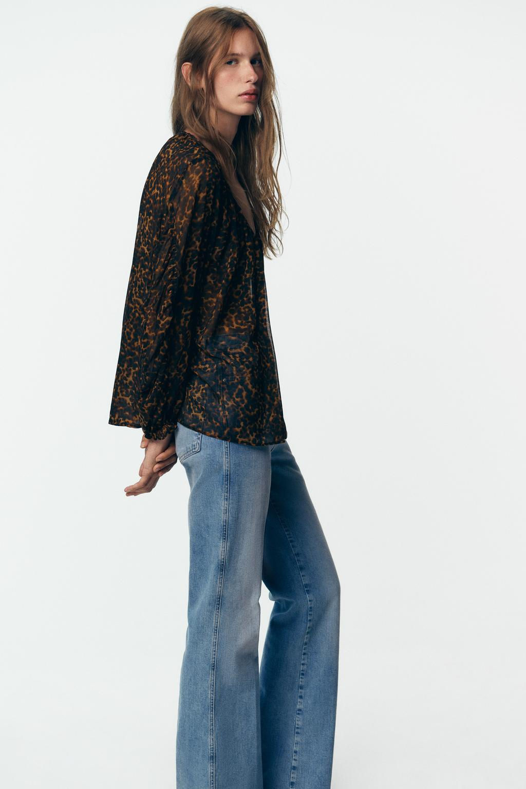 ANIMAL PRINT SEMI-SHEER BLOUSE - Zara фото 5