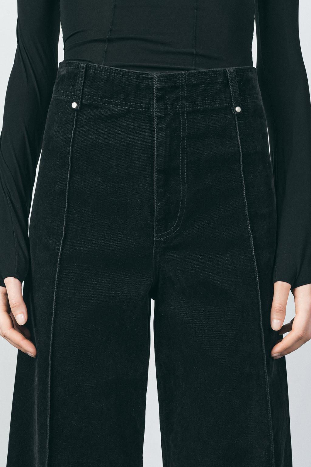 ZW COLLECTION WIDE-LEG HIGH-WAIST FLOCKED JEANS - Zara фото 10