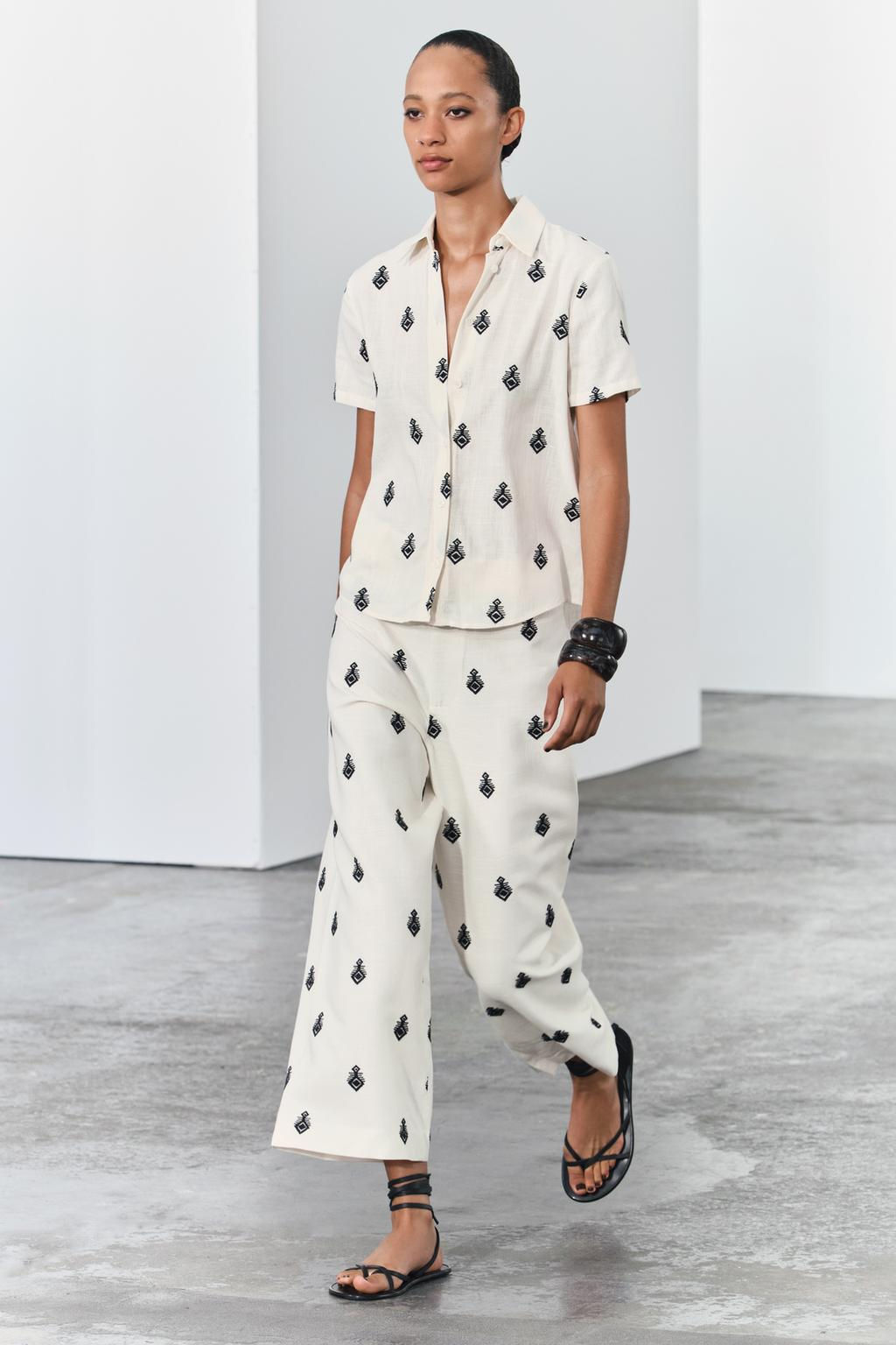 ZW COLLECTION CONTRAST EMBROIDERY CULOTTE TROUSERS - Zara фото 25