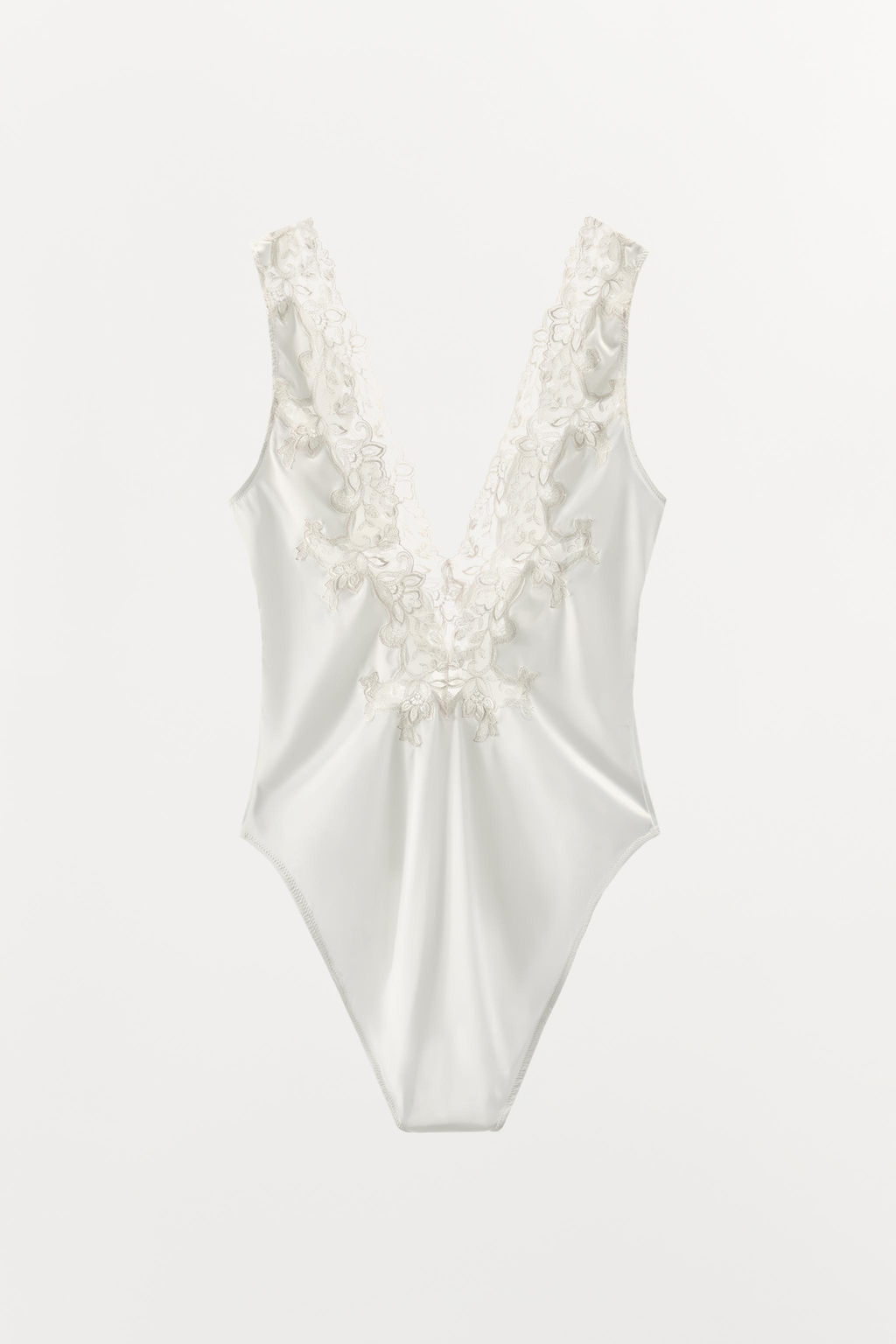 SATIN BODYSUIT WITH EMBROIDERY AND LACE - Zara фото 7