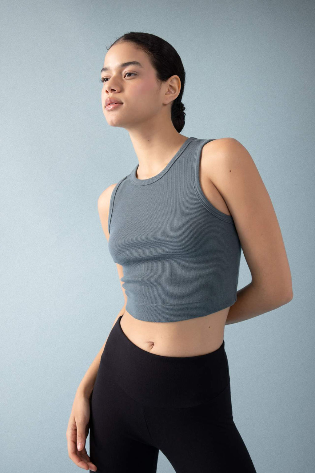 DeFactoFit Slim Fit Dar Kesim Bisiklet Yaka Ribana Basic Duz Sporcu Atlet  фото 2