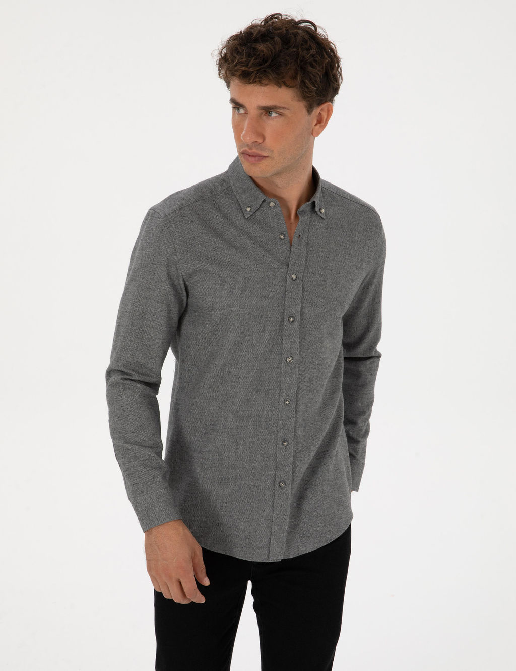 Gri Slim Fit Uzun Kollu G_mlek - Pierre cardin фото 3