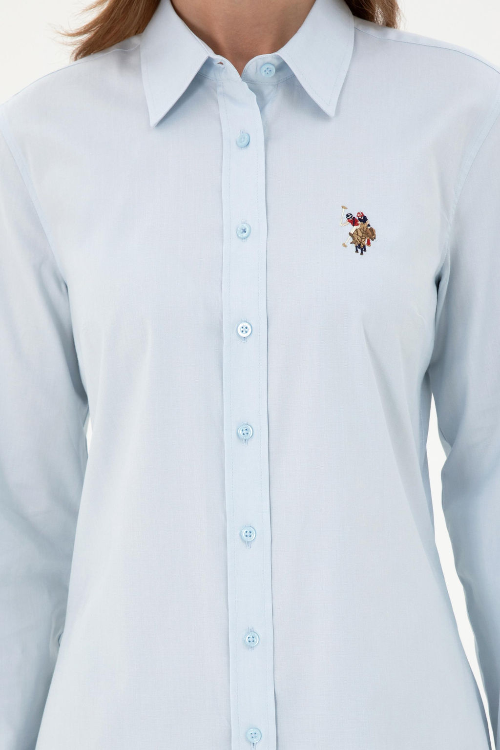 Женская голубая базовая рубашка с длинным рукавом Неожиданная скидка в корзине - U.s. polo assn фото 6