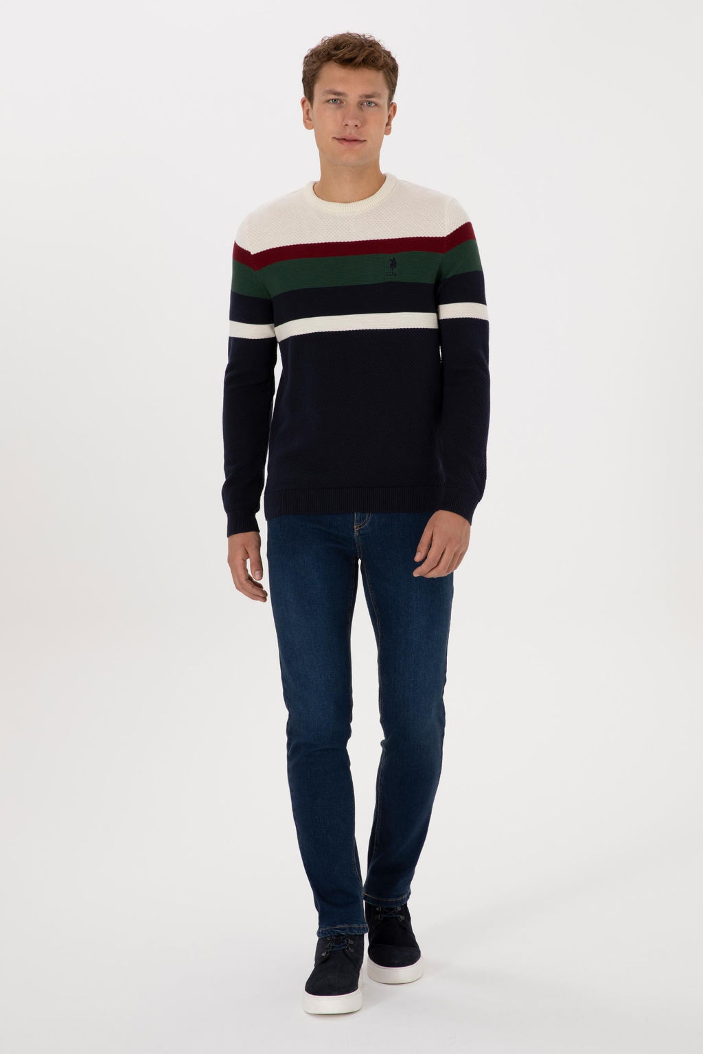 Erkek Slim Fit Bisiklet Yaka Lacivert Kazak
