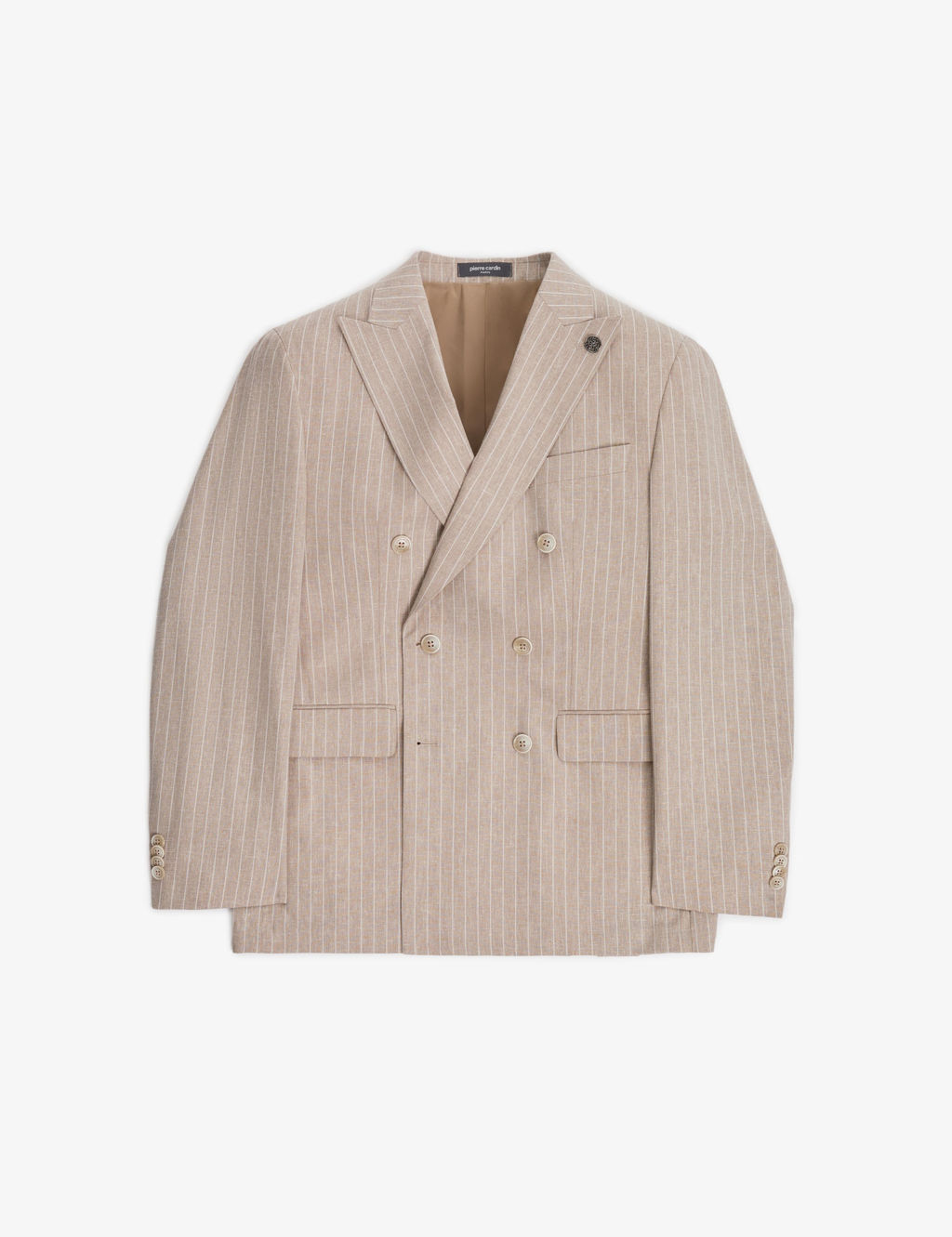 A__k Kahverengi Ex. Slim Fit Keten Kar___ml_ _izgili Kruvaze Tak_m Elbise