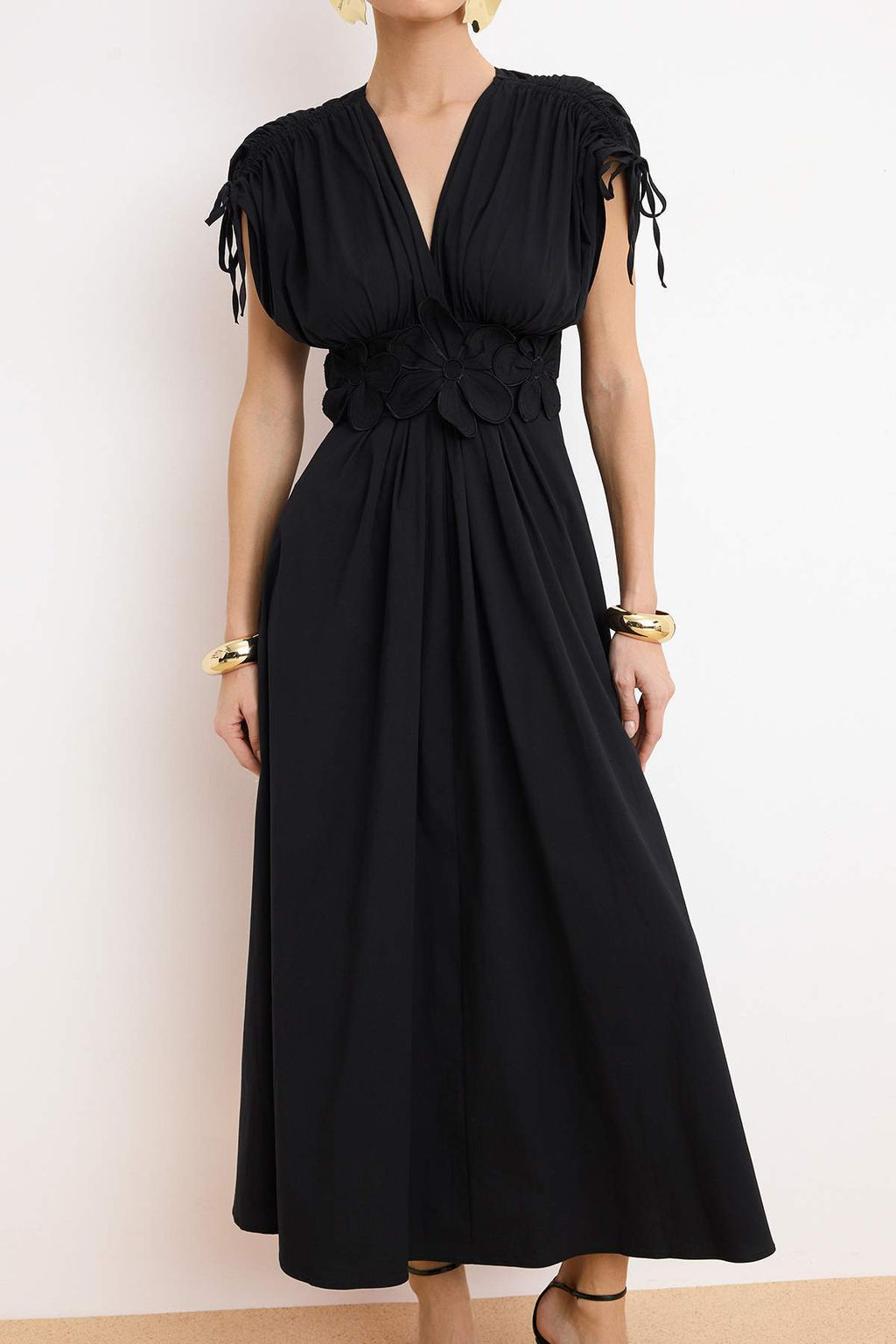 Siyah 3 Boyutlu Cicek Detayl? Poplin S?k Abiye Gece Mezuniyet Elbisesi TPRSS24EL00282