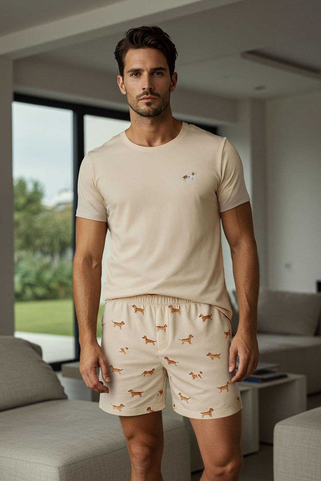 TRENDYOL MAN Mavi %100 Pamuk Regular Fit Bask?l? Orme Sortlu Yazl?k Pijama Tak?m? THMSS21PT0920