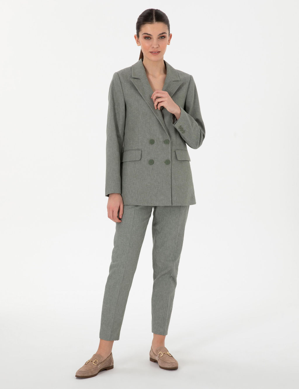 Haki Slim Fit Keten Kar___ml_ Ceket - Pierre cardin фото 4