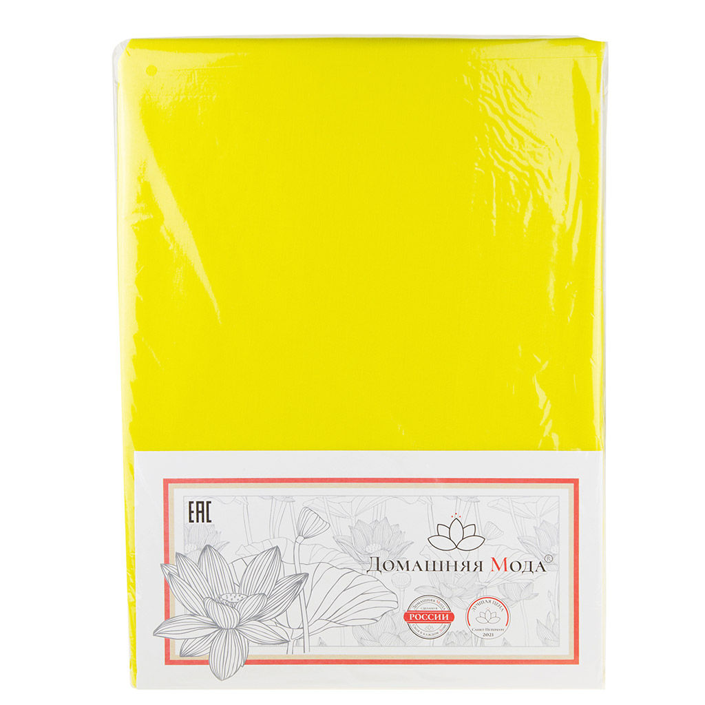 "Желтый" Простыня на резинке "Евро Макси" 180х200см, свесы 27см, поплин 115г/м2, хлопок 100%, "Домашняя мода" (Россия)