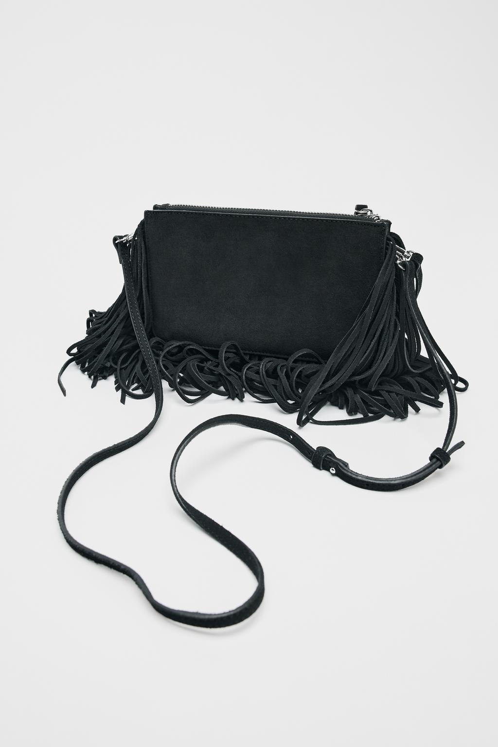 FRINGED SPLIT SUEDE MINI CROSSBODY BAG - Zara фото 10