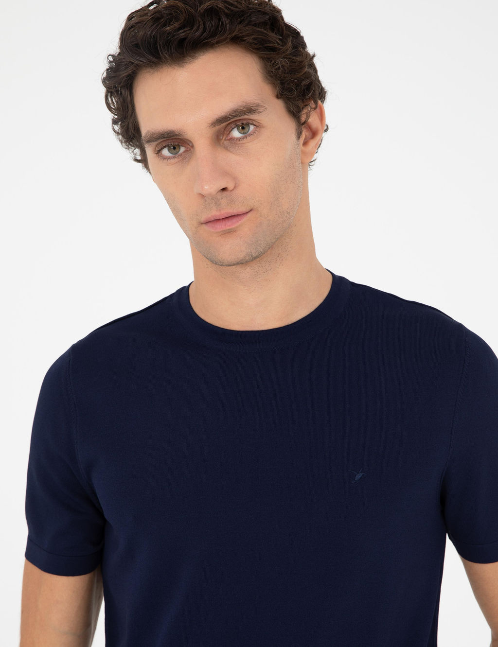 Lacivert Slim Fit Bisiklet Yaka Triko T-shirt