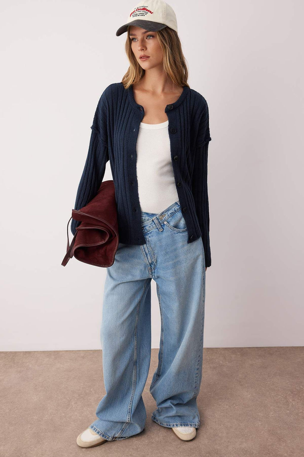 More Sustainable Lacivert Basic Fitilli Genis Kal?p Triko H?rka TWOAW26HI00128