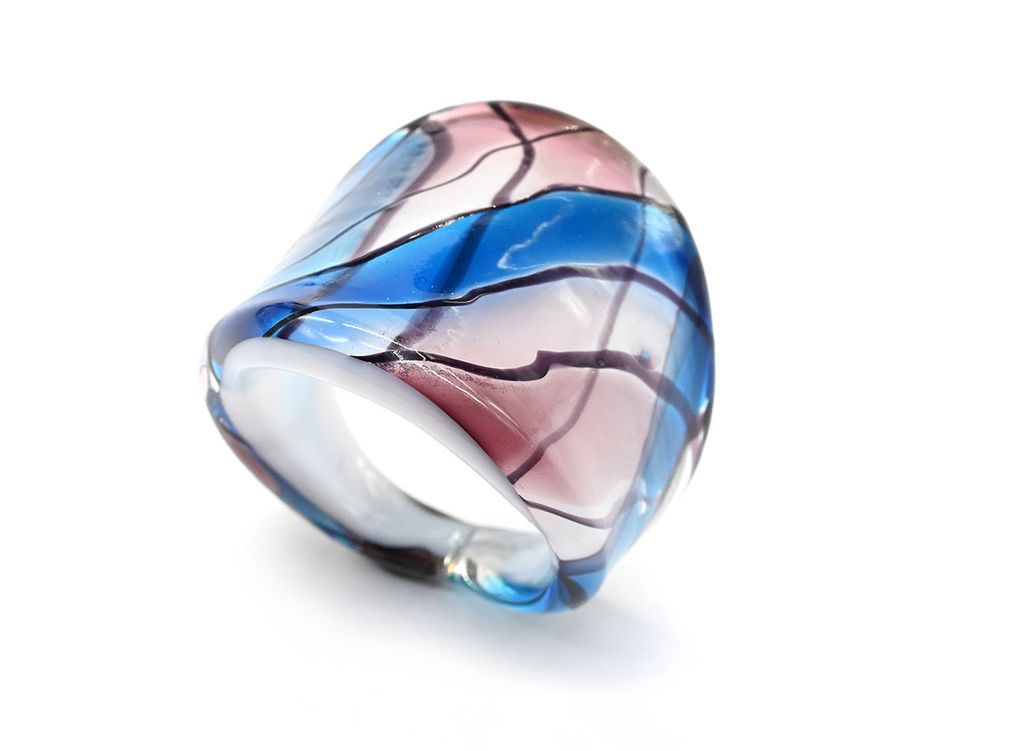 Кольцо из стекла мурано модель 10 цв.сиренево-голубой Радуга камня