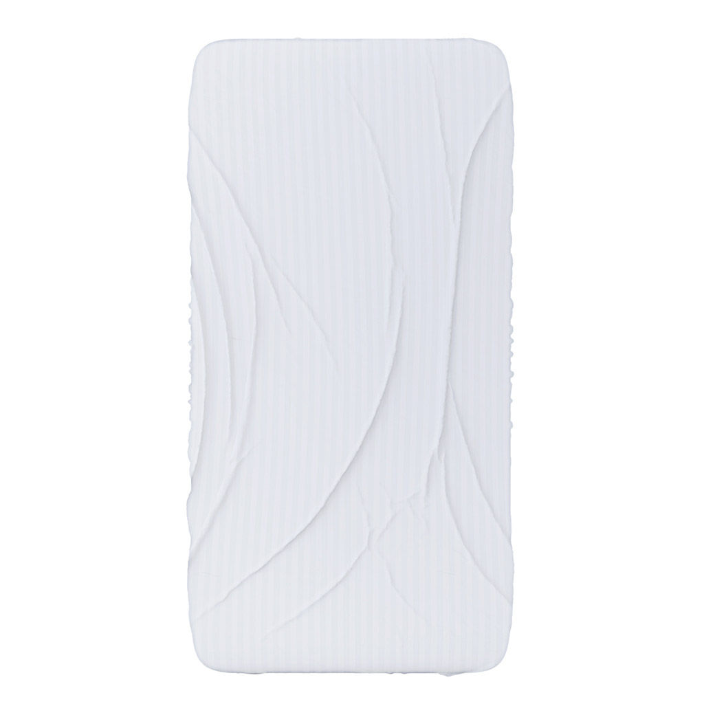 Простыня односпальная на резинке "Облако" 90х200см, свесы 27см, страйп-сатин, полоса 1х1см 135г/м2, хлопок 100%, упаковка "классическая" ПВХ 28х41см, "Домашняя мода" (Россия)