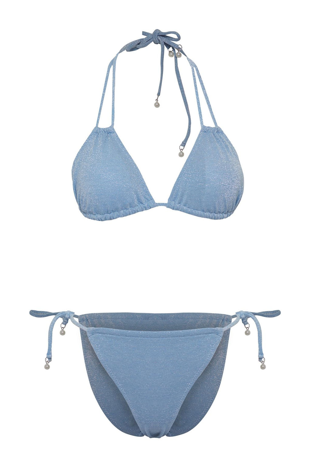 TRENDYOLMILLA Mavi Ucgen Inci Aksesuarl? Simli Regular Bikini Tak?m? TBESS25BT00018 фото 9