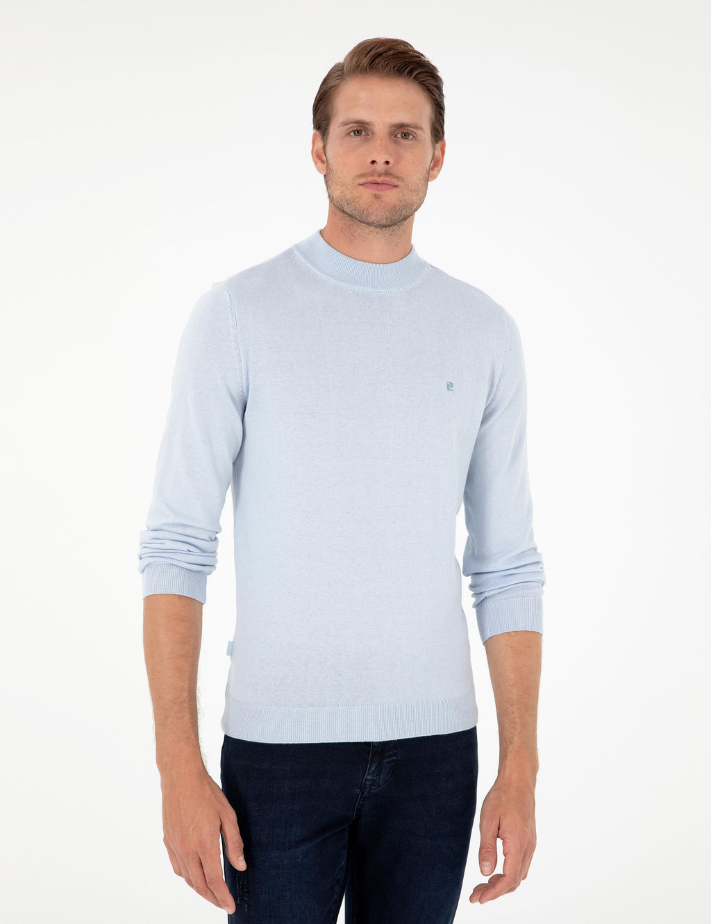 A__k Mavi Slim Fit Yar_m Bal_k__ Yaka Basic Triko Kazak - Pierre cardin фото 3