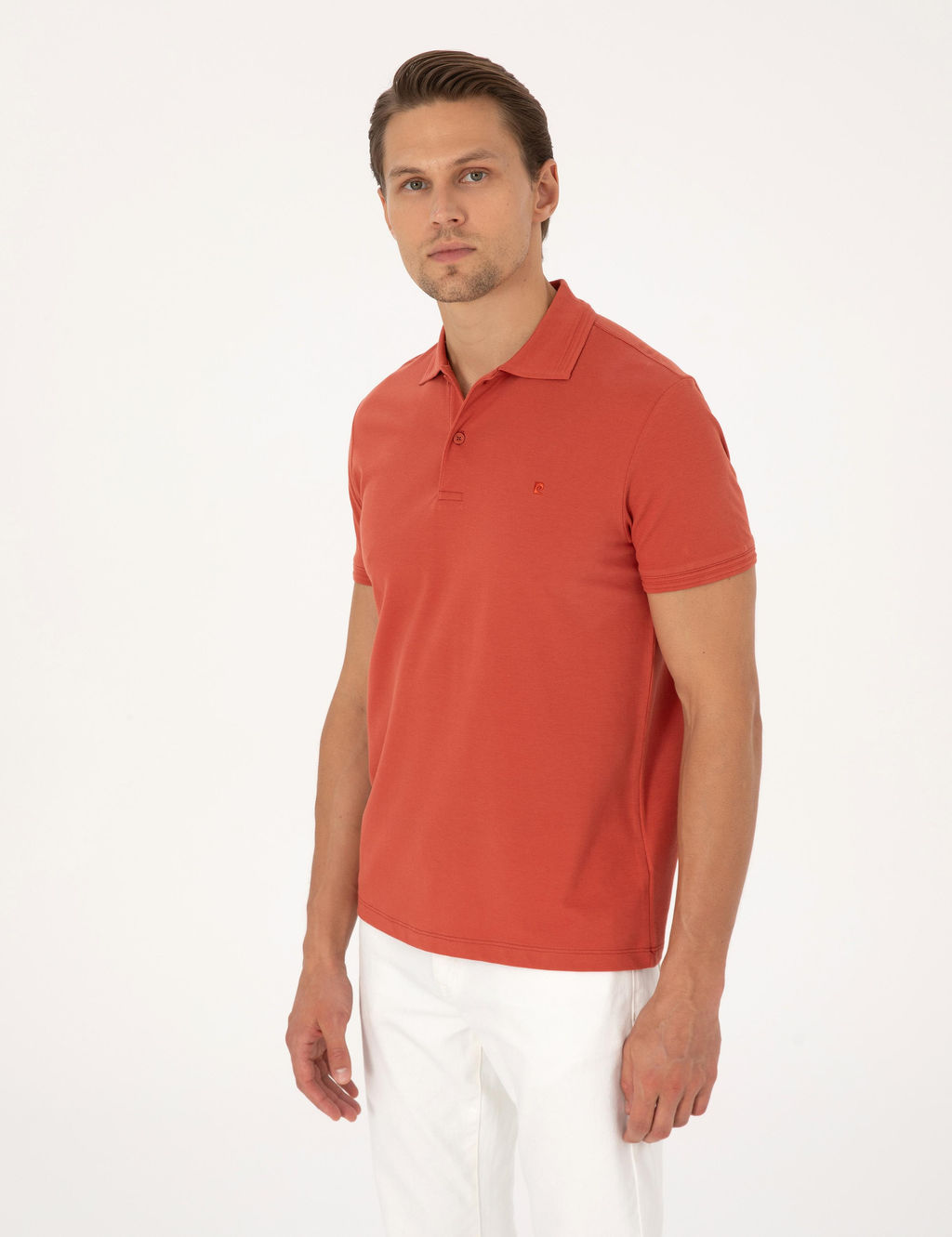 Kiremit Slim Fit %100 Pamuk K_vr_lmaz Polo Yaka Basic Ti__rt