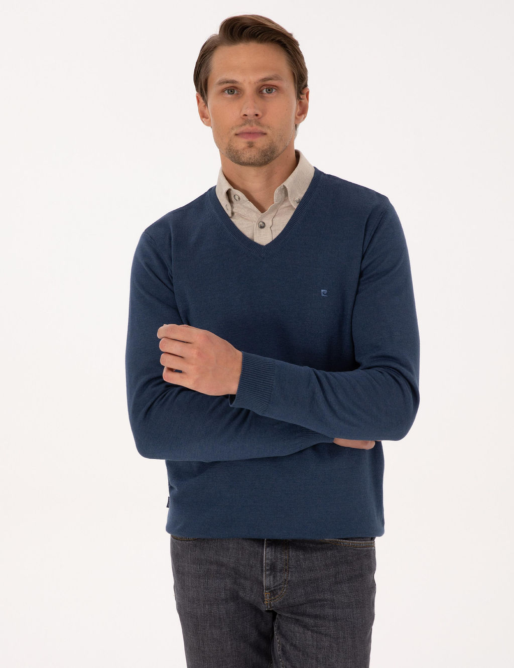 _ndigo Melanj Slim Fit V Yaka Basic Triko Kazak - Pierre cardin фото 3