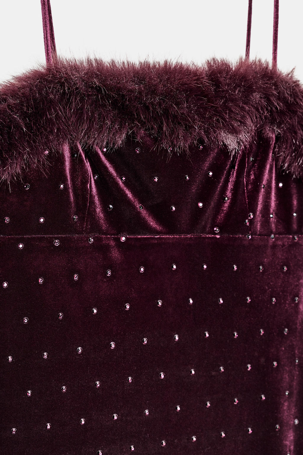 VELVET FAUX FUR BEADED MIDI DRESS - Zara фото 7