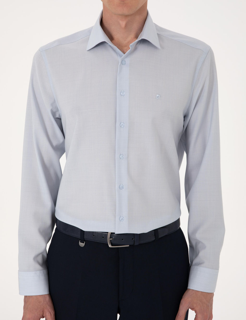 A__k Mavi Slim Fit %100 Y_n Uzun Kollu G_mlek