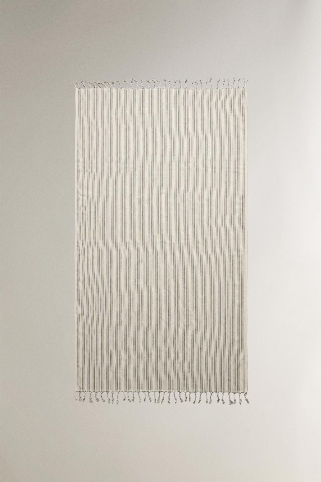 STRIPED COTTON BEACH TOWEL WITH FRINGING - Zara фото 7