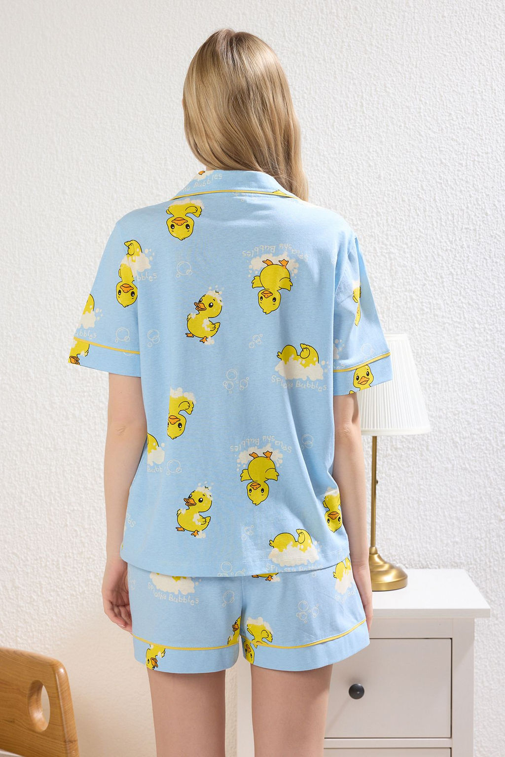 Trendyolmilla Mavi %100 Pamuklu Ordek Desenli Biyeli Sortlu Orme Pijama Tak?m? THMSS25PT00300  фото 12