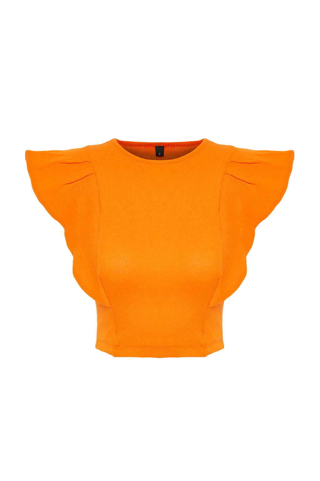 Trendyolmilla Turuncu Kollar? F?rf?rl? Fitilli Esnek Bisiklet Yaka Crop Orme Bluz TWOSS24BZ00370 фото 15