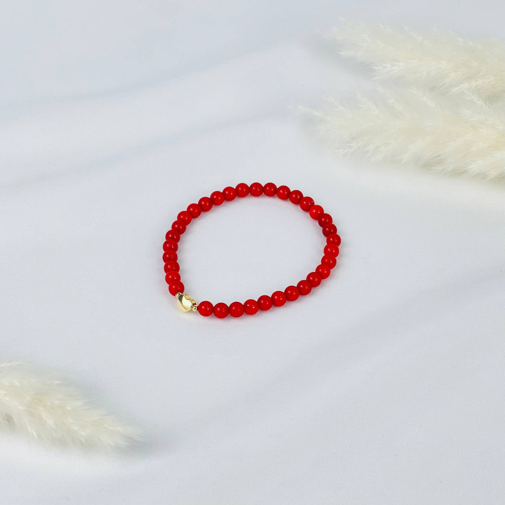 Браслет детский из Коралла во вставкой сердце 17 см