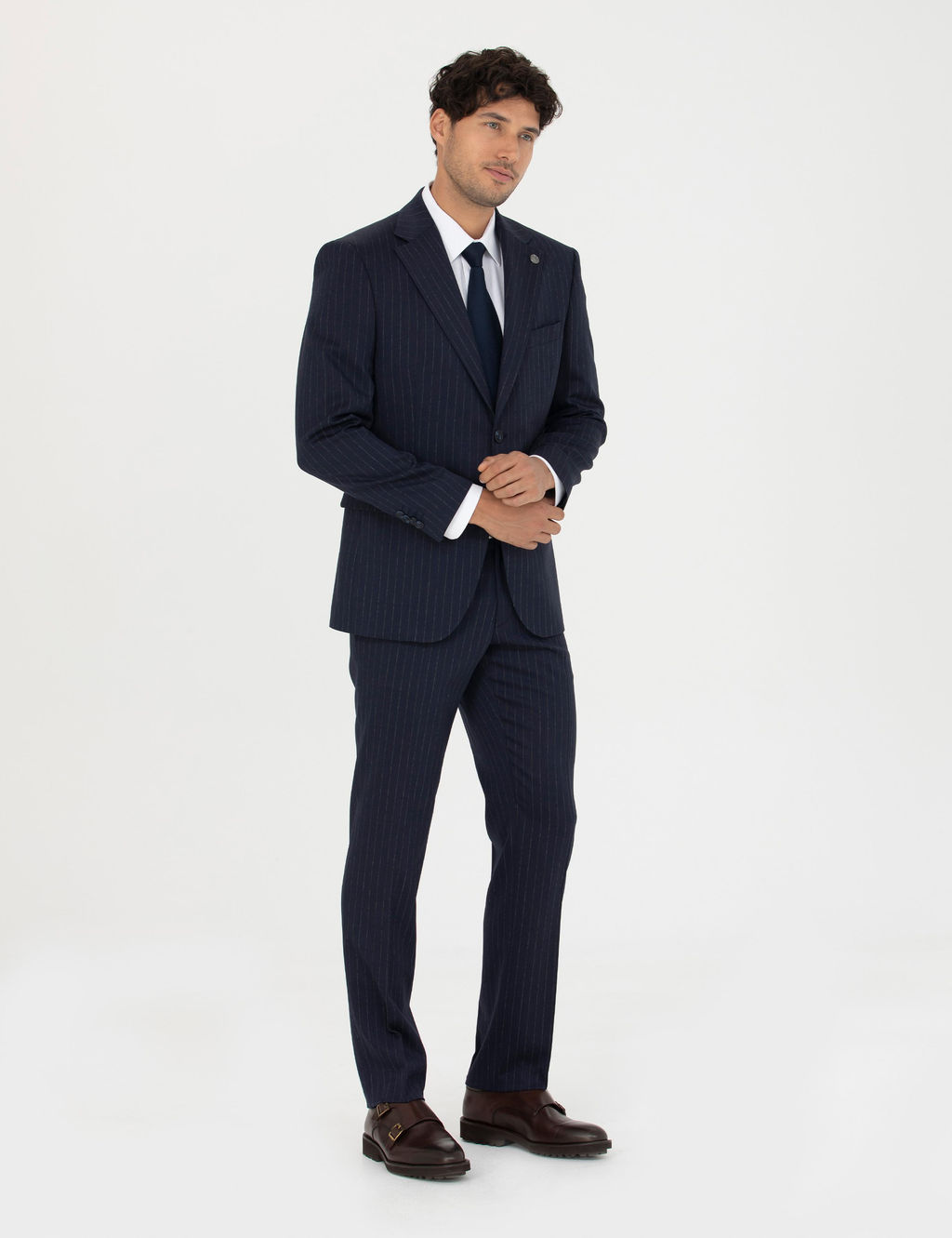Lacivert Slim Fit _izgili Y_nl_ Tak_m Elbise
