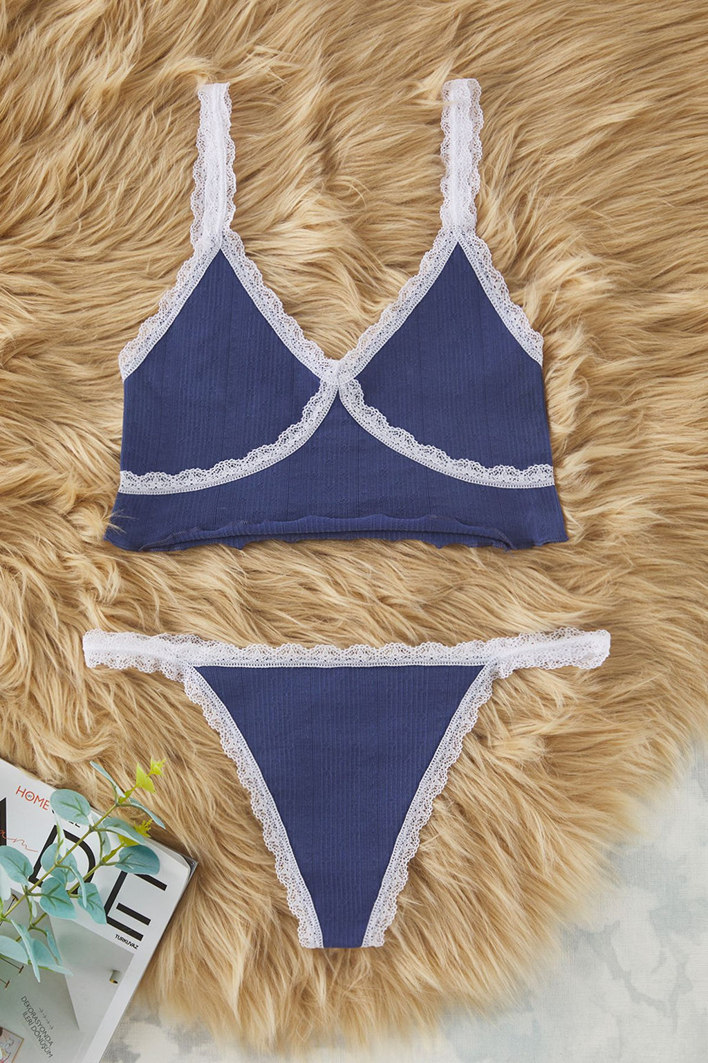 TRENDYOLMILLA Indigo Seamless/Dikissiz Kalpli Dantel Detayl? Kaps?z Orme Ic Camas?r? Tak?m? THMSS25CC00017 фото 6