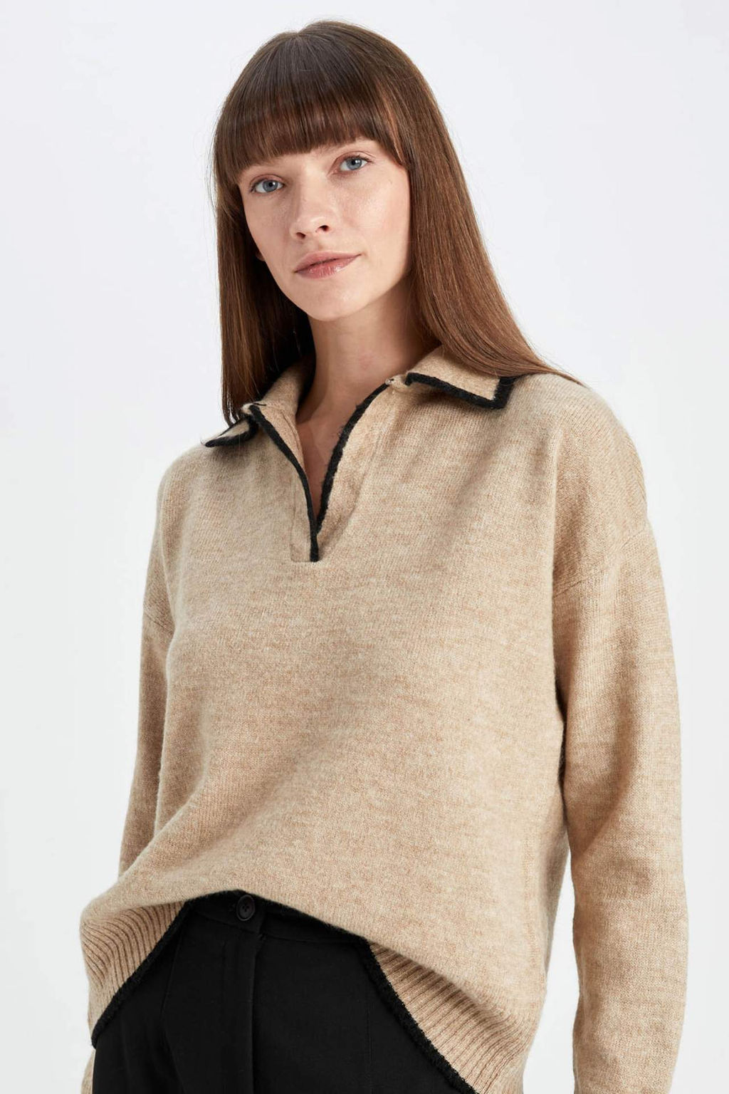 Regular Fit Yumusak Dokulu Polo Yaka Triko Kazak - Defacto фото 2