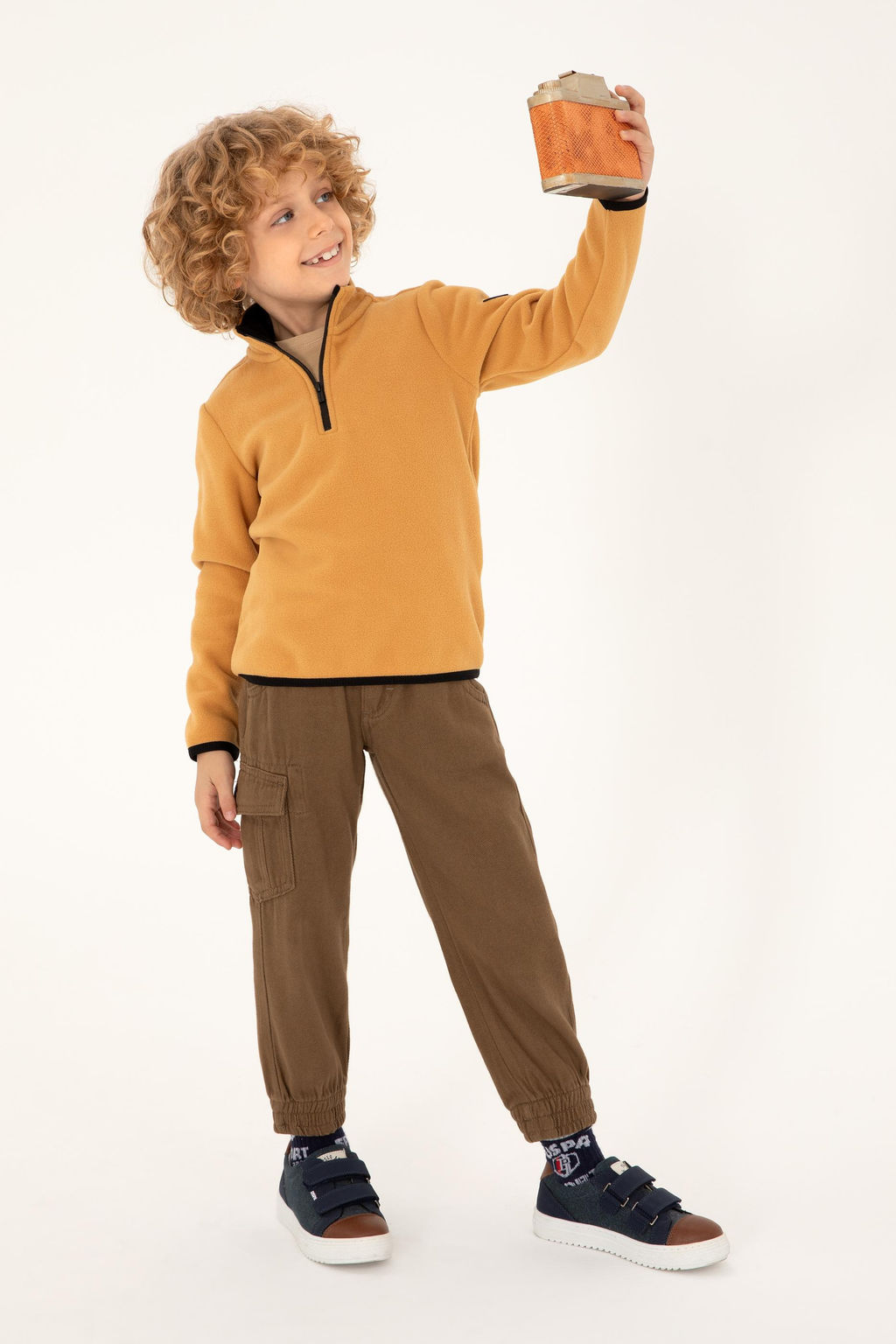Erkek _ocuk Yar_m Fermuarl_ Camel Polar Sweatshirt