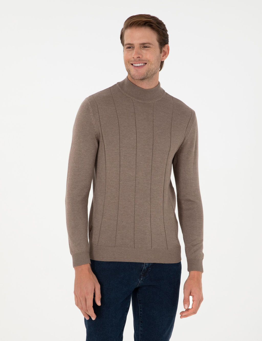 Vizon Melanj Slim Fit Yar_m Bal_k__ Yaka Triko Kazak