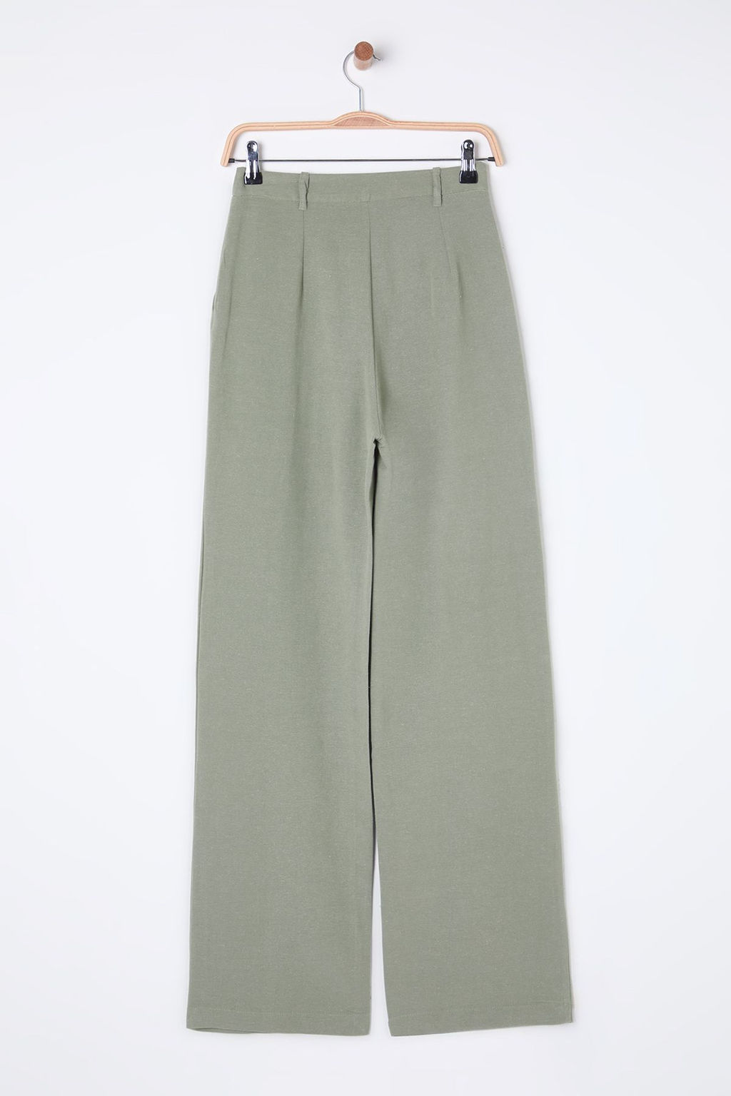 TRENDYOLMILLA Haki Keten Gorunumlu Wide Leg/Genis Paca Dokuma Pantolon TWOSS25PL00018