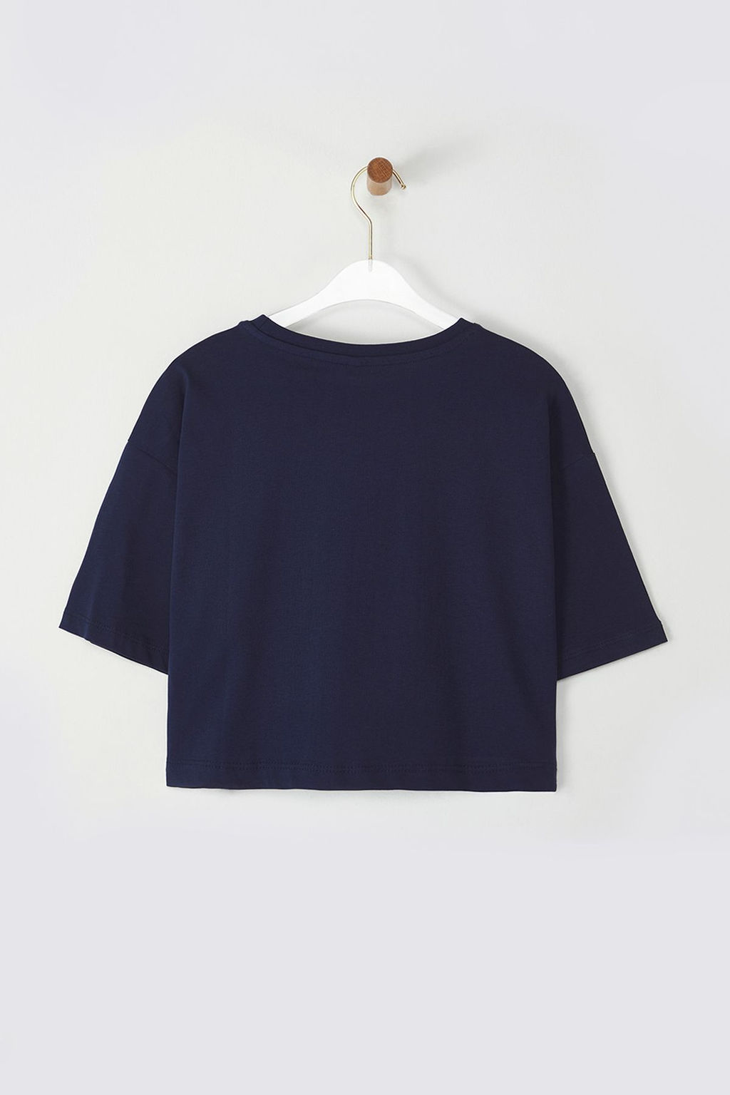 TRENDYOLMILLA Lacivert %100 Pamuk Relaxed/Rahat Kal?p Crop Bask?l? Orme T-Shirt TWOSS25TS00080 фото 6