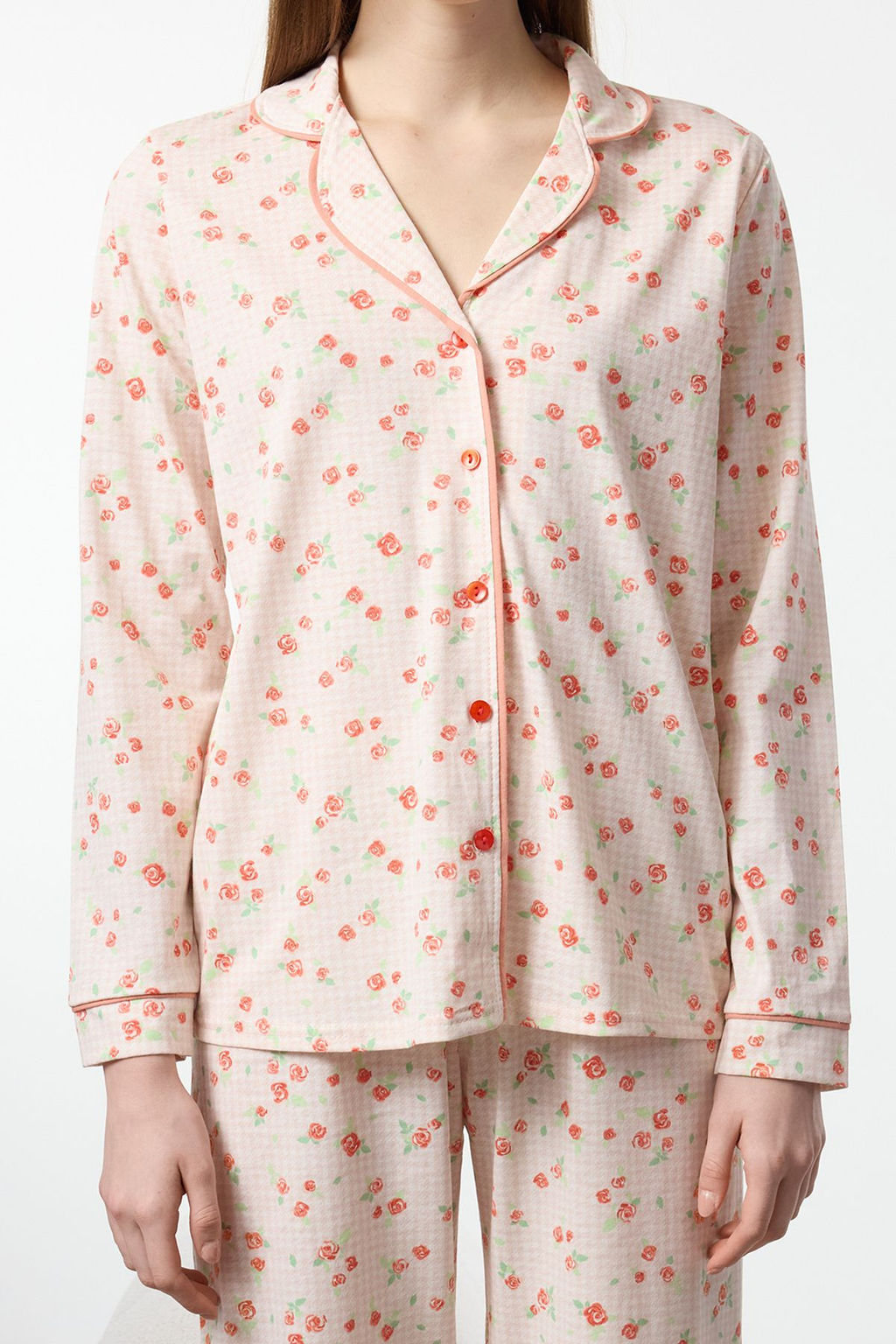 Trendyolmilla Pembe %100 Pamuklu Cicekli Biyeli Orme Pijama Tak?m? THMAW25PT00202 фото 3