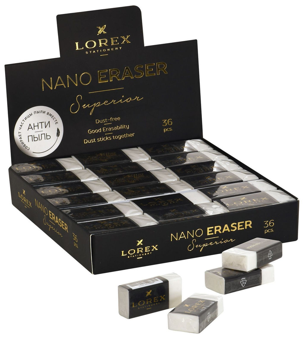 Цена за 1 шт.Ластик LOREX NANO SUPERIOR ПВХ 40х20х11 мм прямоугольный, индивидуальная упаковка
