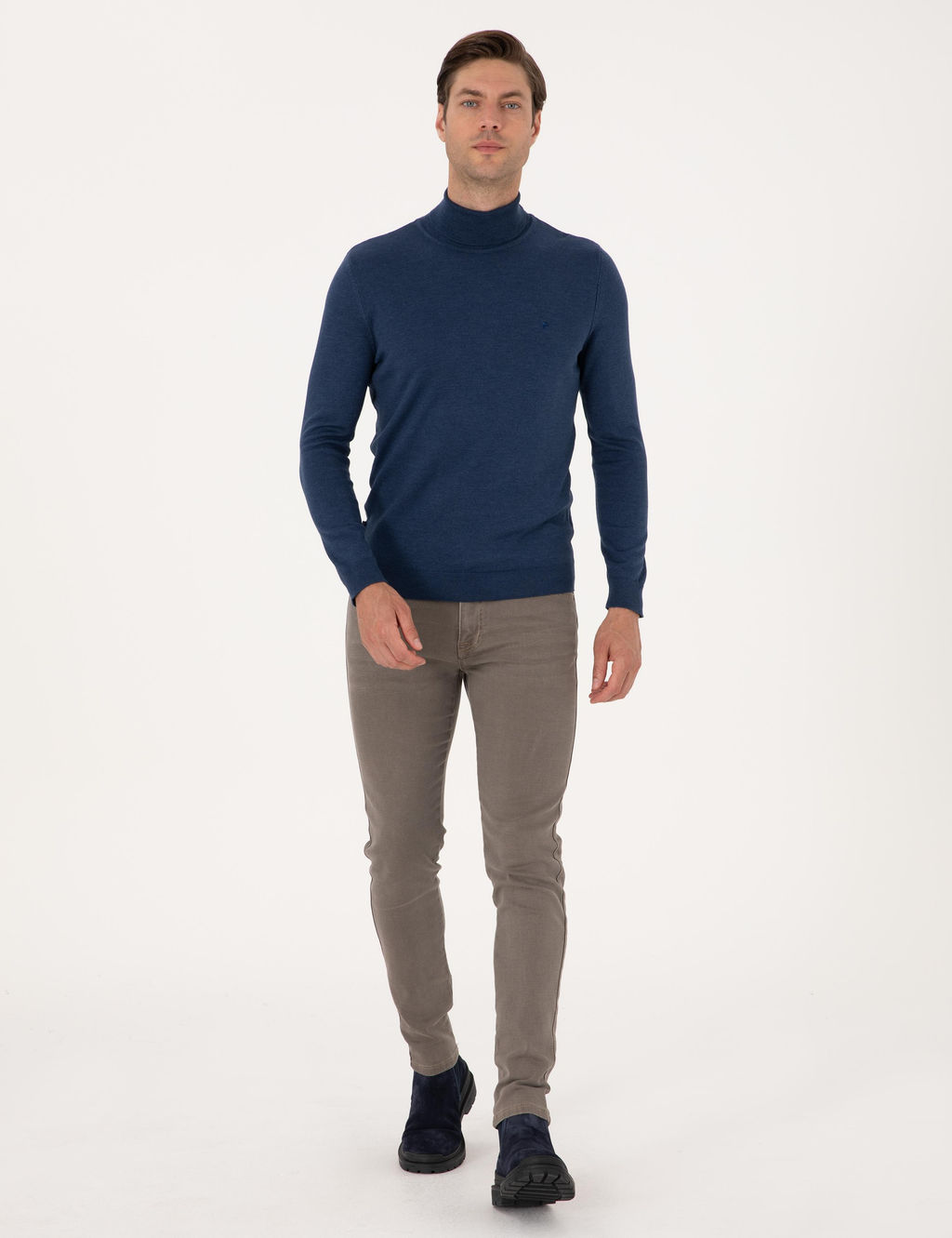 _ndigo Melanj Slim Fit Bal_k__ Yaka Basic Triko Kazak - Pierre cardin фото 4