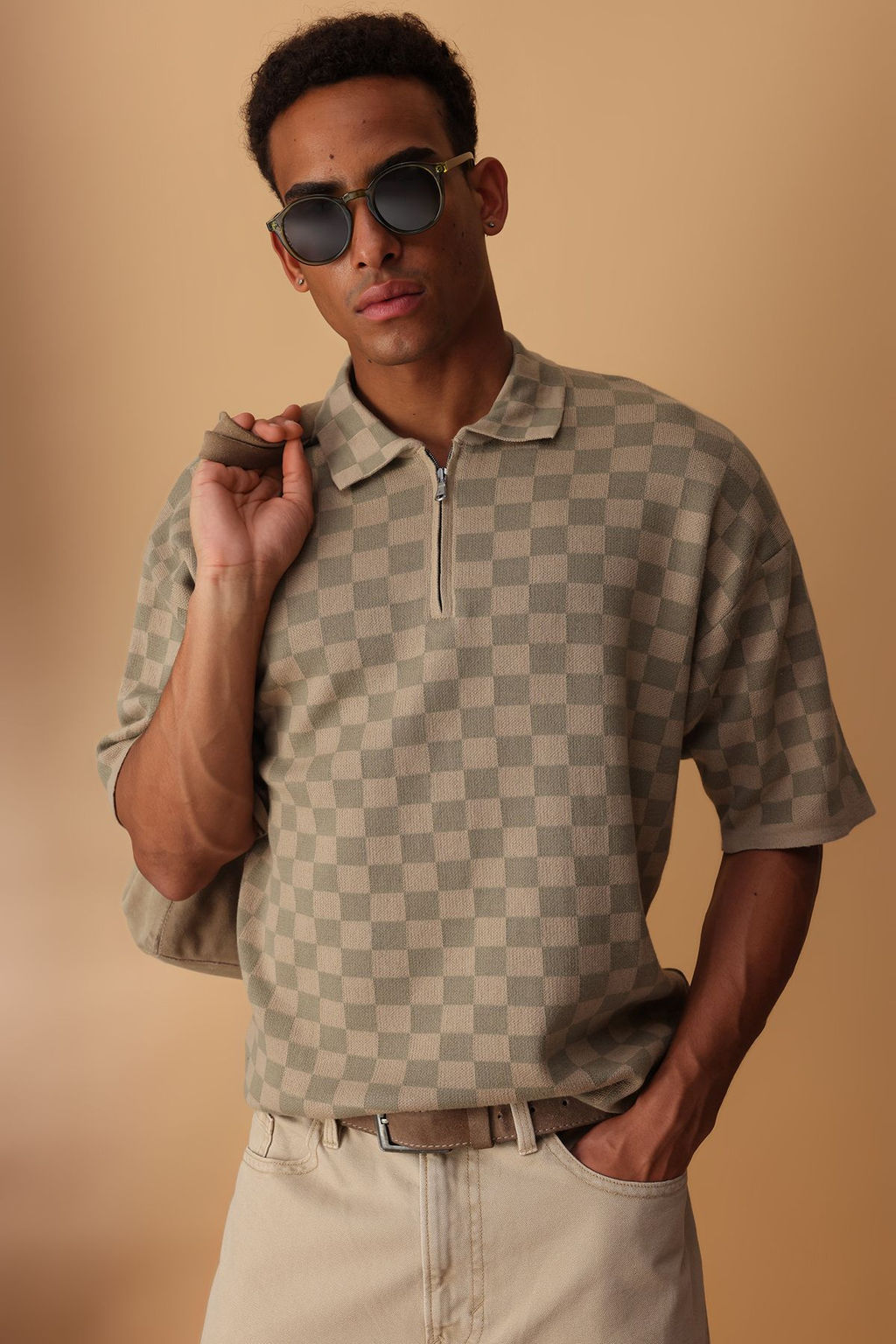 TRENDYOL MAN Vizon Oversize Polo Yaka Ekose / Kareli Triko Polo Yaka T-shirt TMNSS25PO00035 - Trendyolmilla фото 2