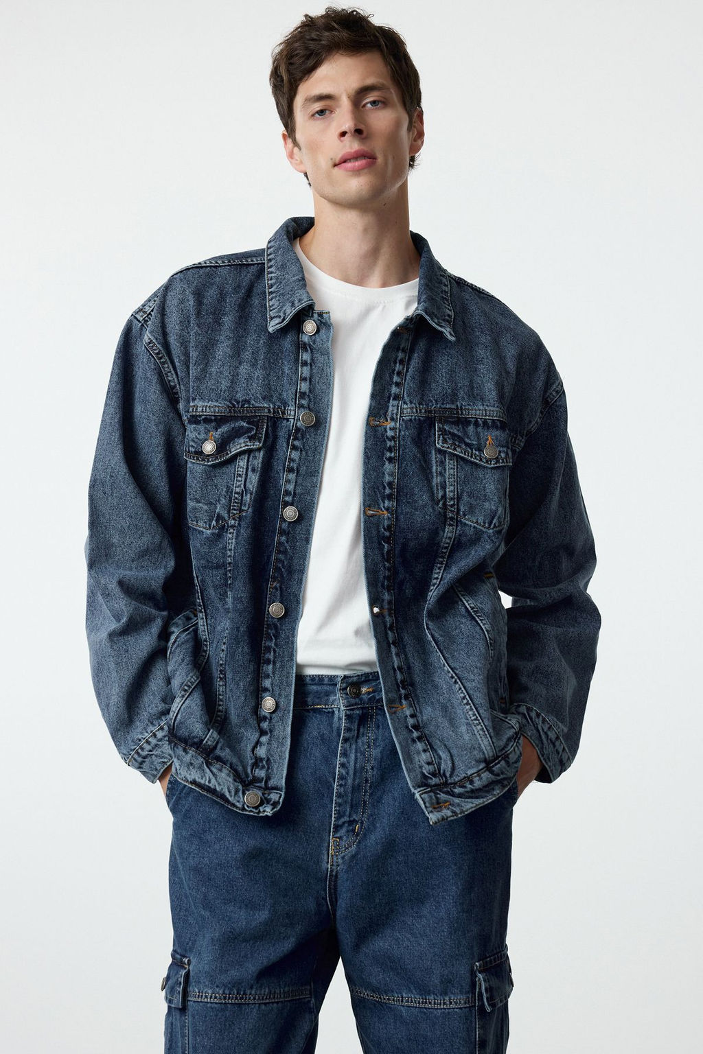 TRENDYOL MAN Ac?k Mavi Regular Ac?k Mavi Erkek Oversize Denim Kot Ceket TMNAW23CE00037