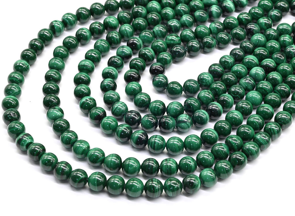 Малахит натуральный шарик 6мм, 39,5см, 63 бусины Радуга камня