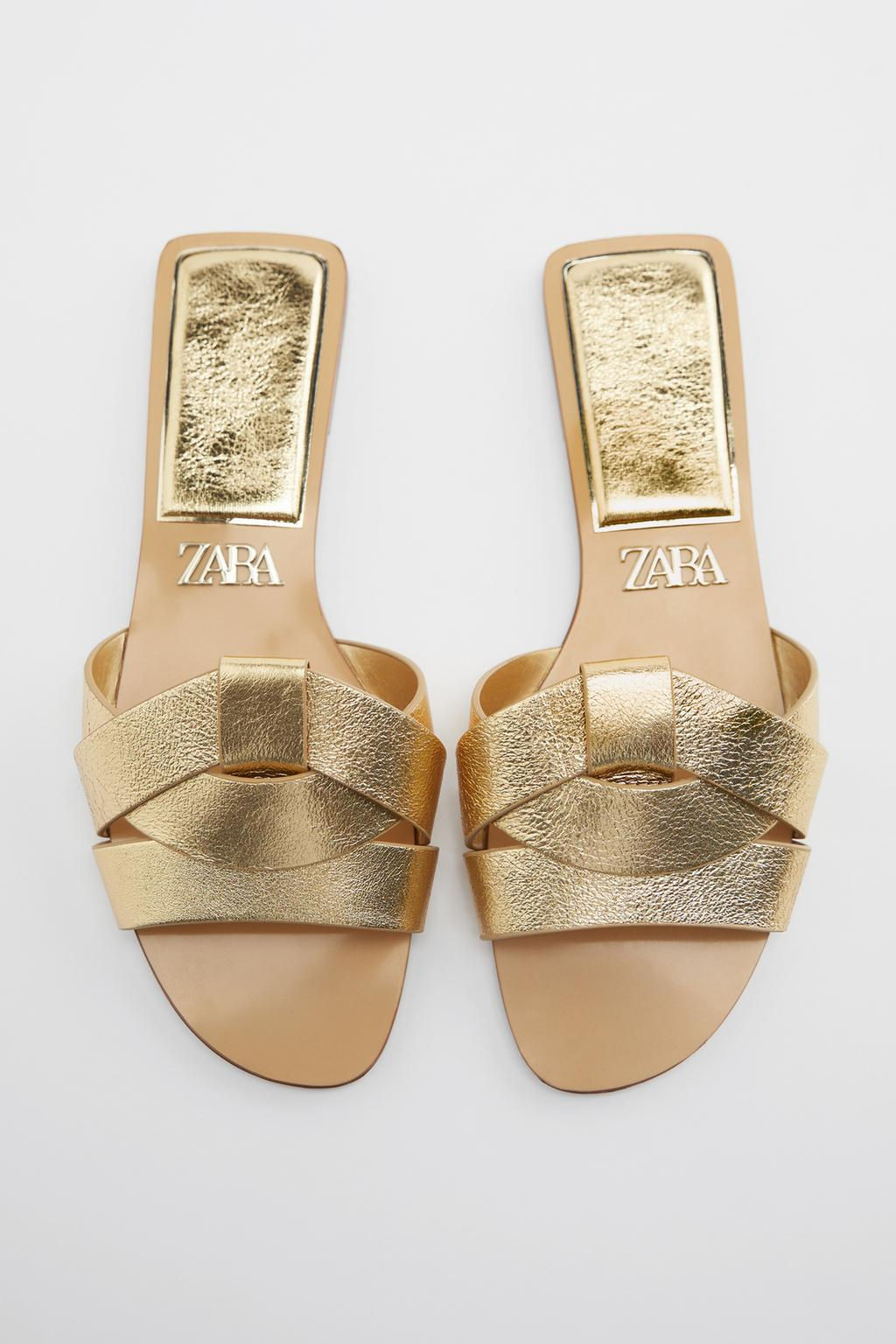CROSS-STRAP FLAT LEATHER SANDALS - Zara фото 13