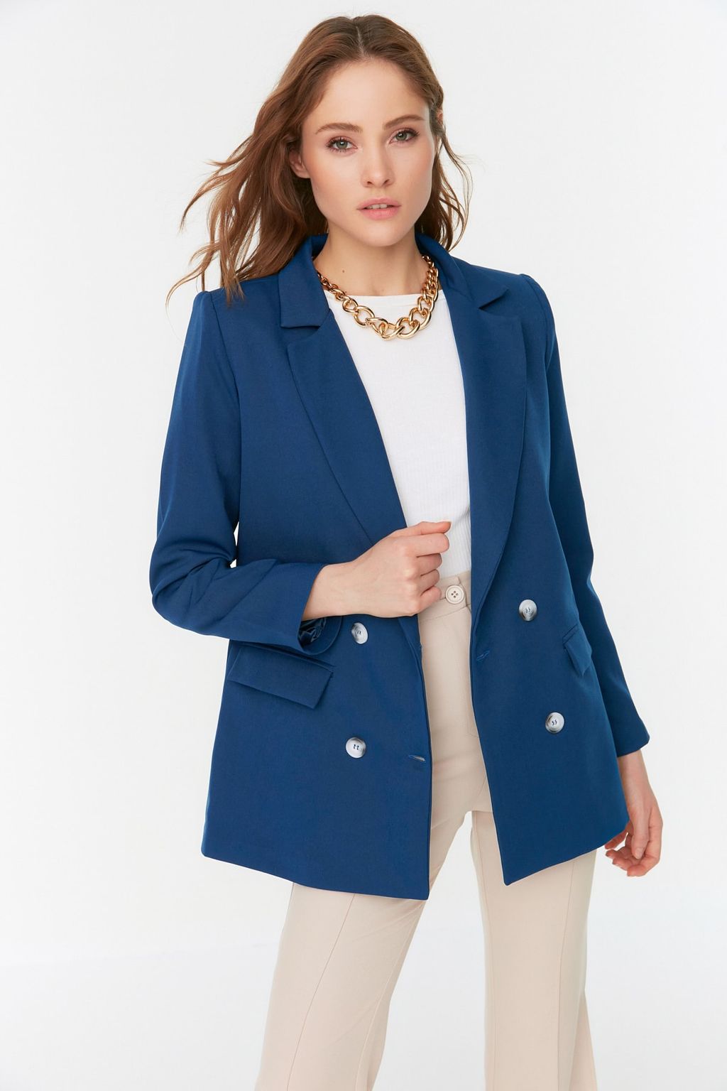 TRENDYOLMILLA Antrasit Regular Astarl? Dugme Detayl? Dokuma Blazer Ceket TWOAW21CE0264 фото 25