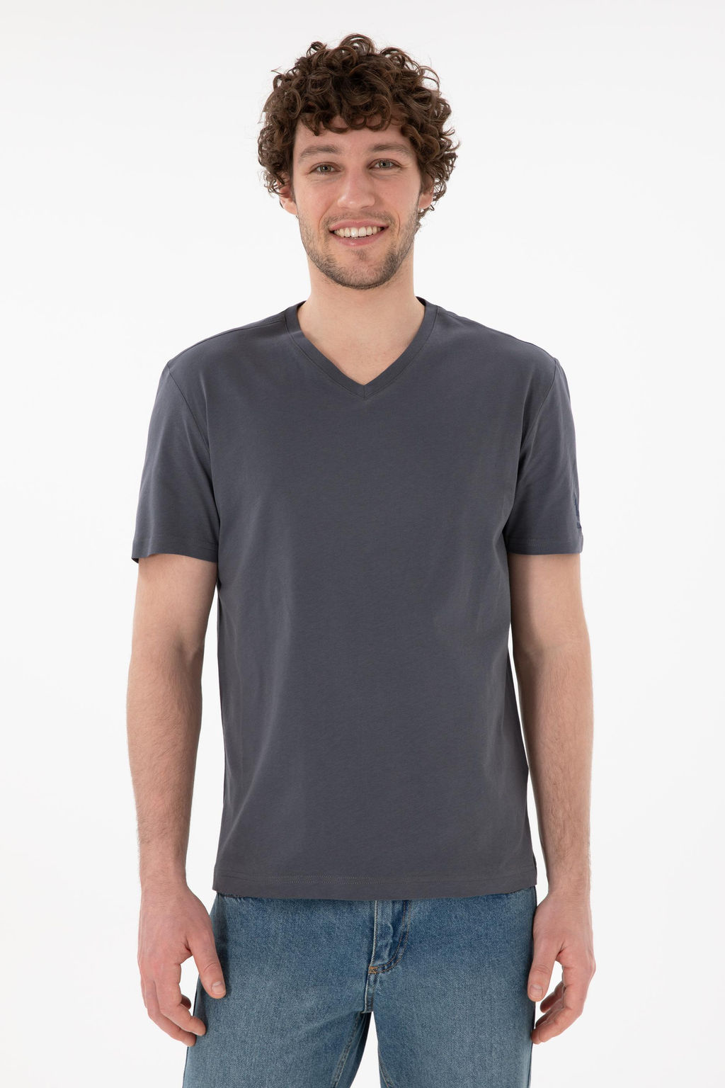 Erkek Regular Fit V Yaka Antrasit Basic Ti__rt Sepette S_rpriz _ndirim - U.s. polo assn фото 4