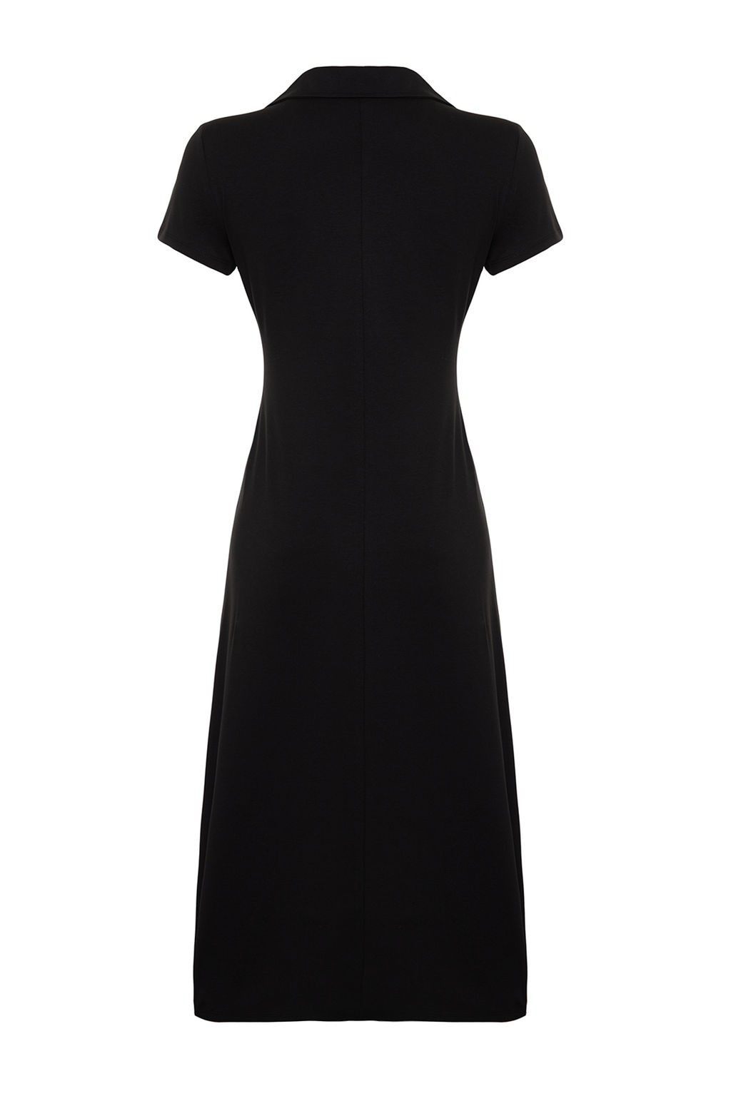 Siyah Polo Yaka Renk Bloklu Skater/Belden Ac?lan Pamuklu Esnek Orme Midi Elbise TWOSS24EL00480