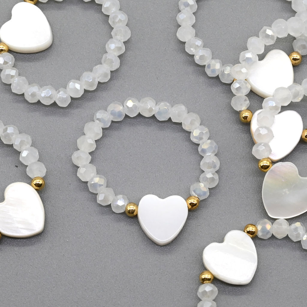 Колечко на резинке с перламутром Сердце и цирконом цвет небесно голубой - Радуга камня фото 5