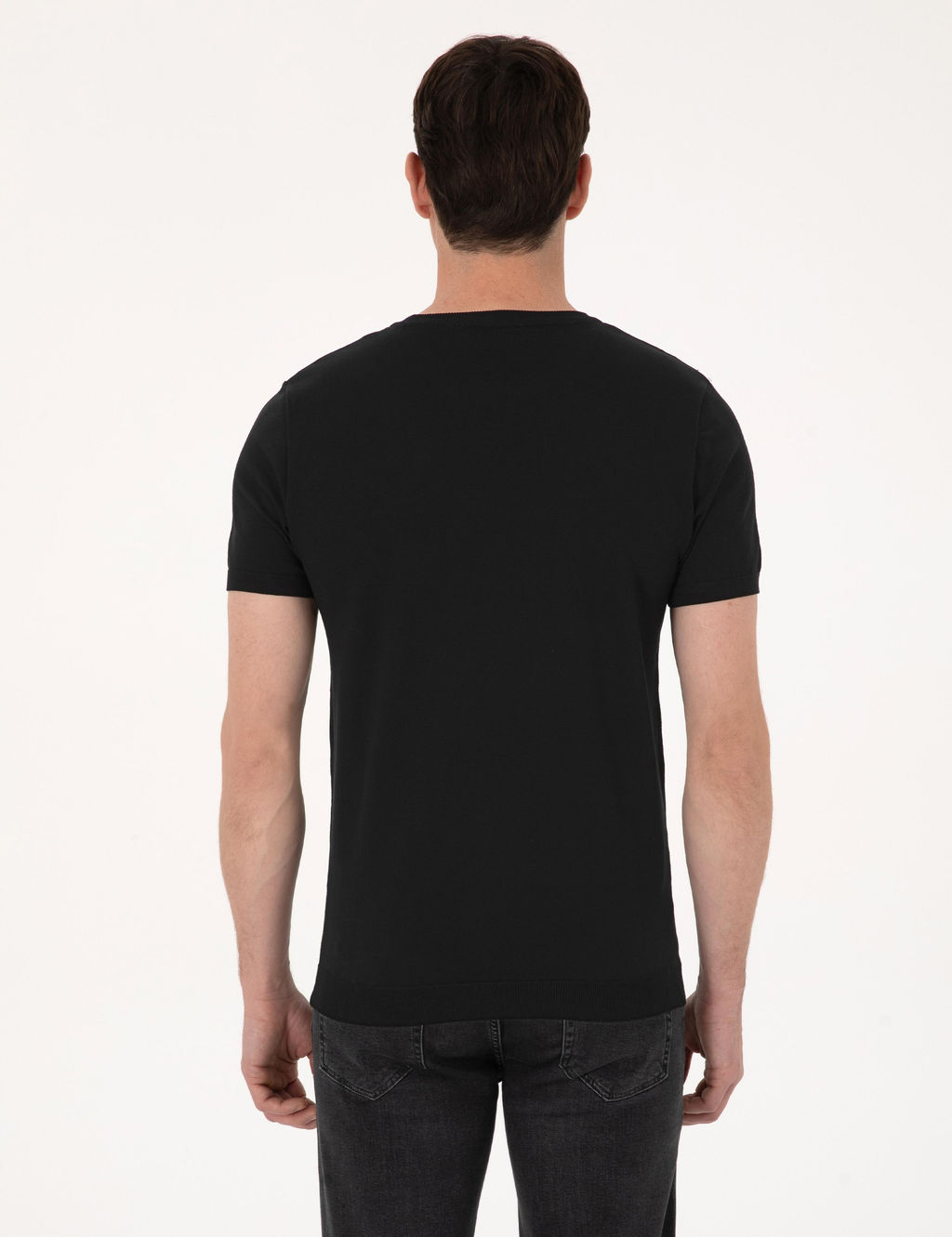 Siyah Slim Fit Bisiklet Yaka Triko T-shirt