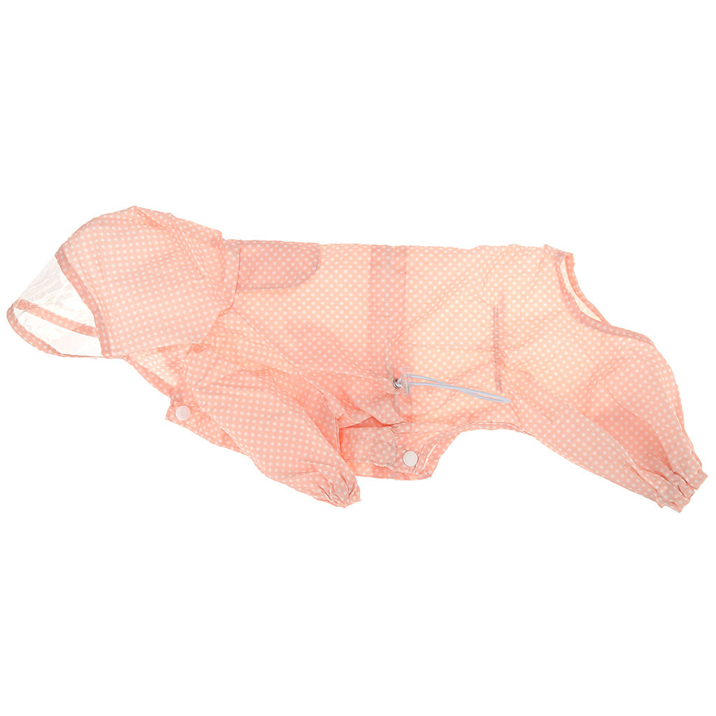 Пэт тойс (Pet toys) Одежда для собаки Комбинезон Горошек с капюшоном, прозрачный ПВХ козырек, на кнопках р-р L, длина спинки 30см/обхват груди 42см/обхват шеи 36см, цвет-персиковый, плащевка (Китай) - Домашняя мода фото 4