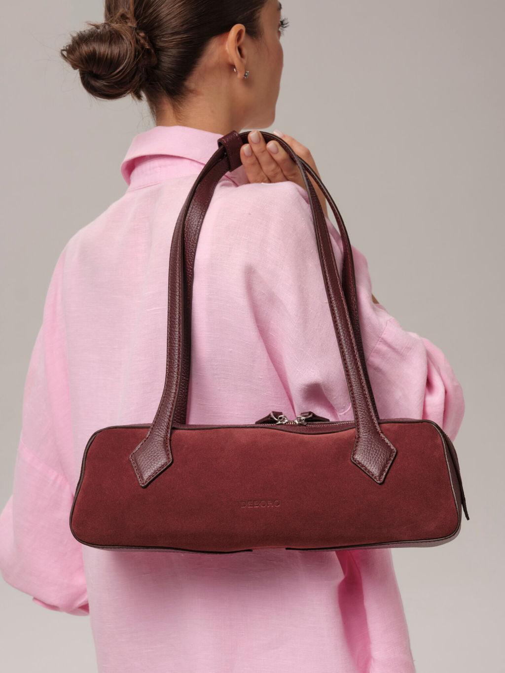 Замшевая сумка багет Deboro 31129 зимняя вишня