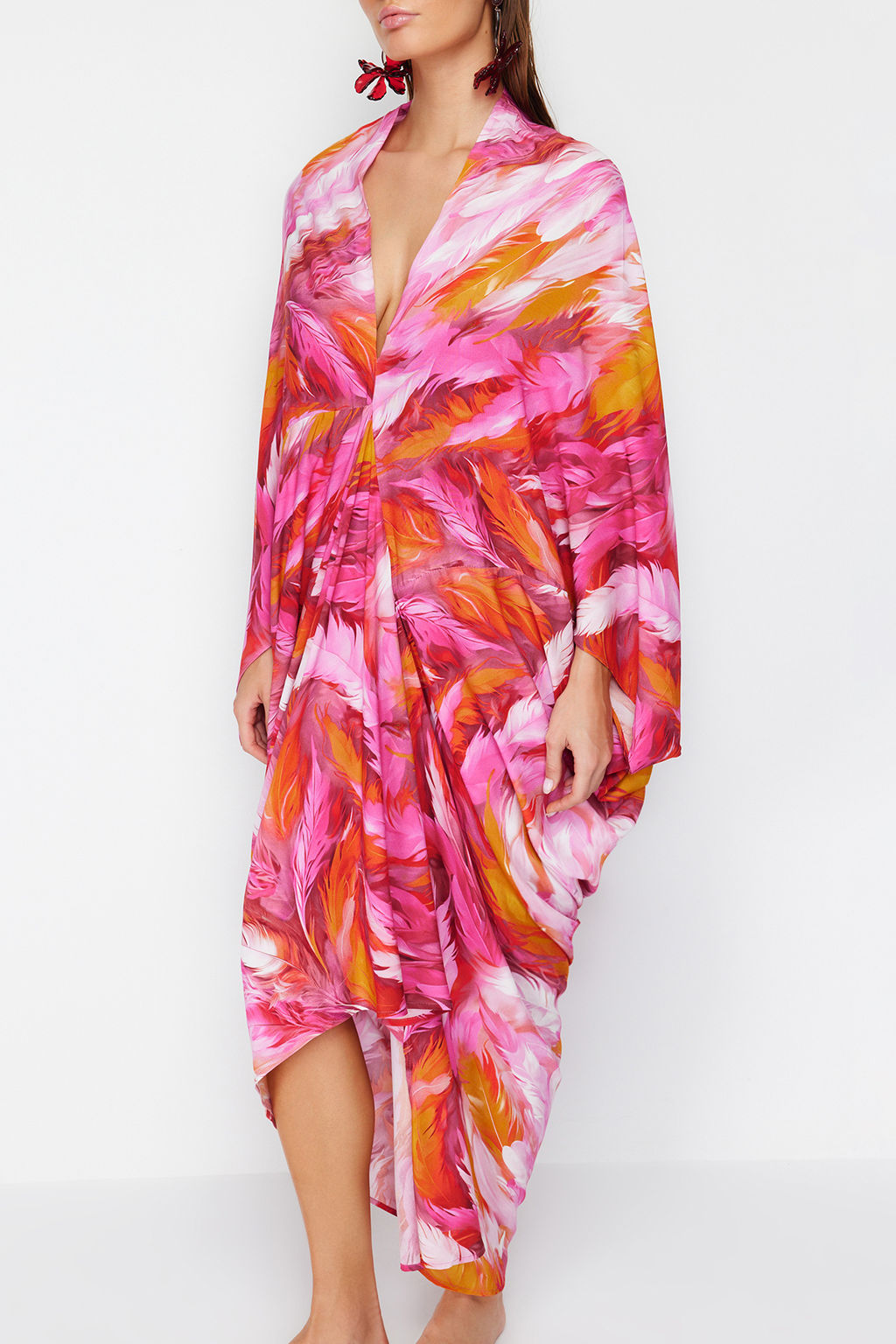 TRENDYOLMILLA Soyut Desenli Genis Kal?p Maxi Dokuma Buzgulu Plaj Elbisesi TBESS23EL00274 фото 4